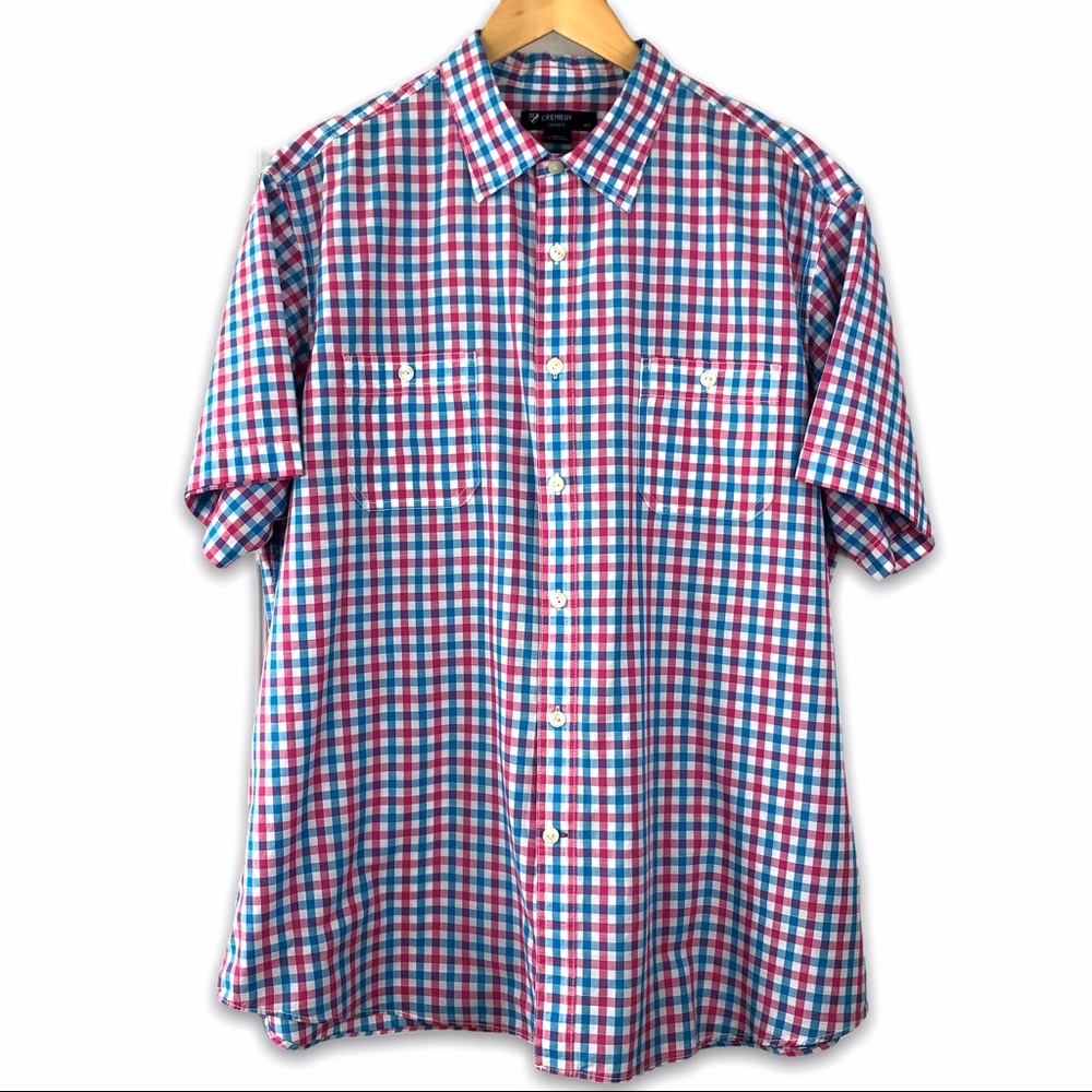 Cremieux Men's Pink & Blue Check Short Sleeve XL